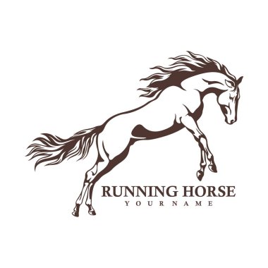 Koşan At logo tasarım vektörü. Siluet At Şablonu Çizimi. Simge Sembolü