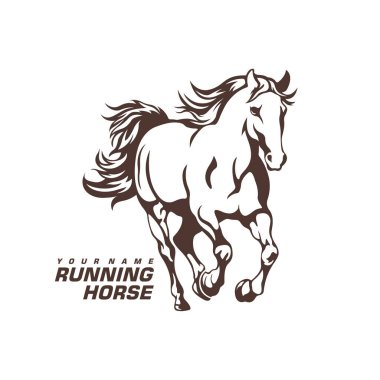 Koşan At logo tasarım vektörü. Siluet At Şablonu Çizimi. Simge Sembolü