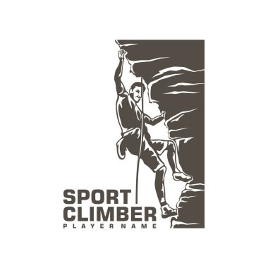 Tırmanış logosu tasarım vektörü. Siluet Dağcı Şablonu Çizimi. Simge Sembolü