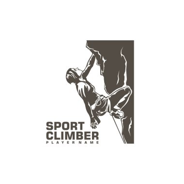 Tırmanış logosu tasarım vektörü. Siluet Dağcı Şablonu Çizimi. Simge Sembolü