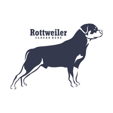 Rottweiler Dog logo tasarım vektörü. Siluet Rottweiler Köpek Şablonu Çizimi. Simge Sembolü