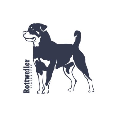 Rottweiler Dog logo tasarım vektörü. Siluet Rottweiler Köpek Şablonu Çizimi. Simge Sembolü