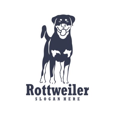 Rottweiler Dog logo tasarım vektörü. Siluet Rottweiler Köpek Şablonu Çizimi. Simge Sembolü