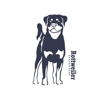 Rottweiler Dog logo tasarım vektörü. Siluet Rottweiler Köpek Şablonu Çizimi. Simge Sembolü