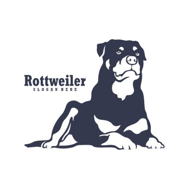 Rottweiler Dog logo tasarım vektörü. Siluet Rottweiler Köpek Şablonu Çizimi. Simge Sembolü