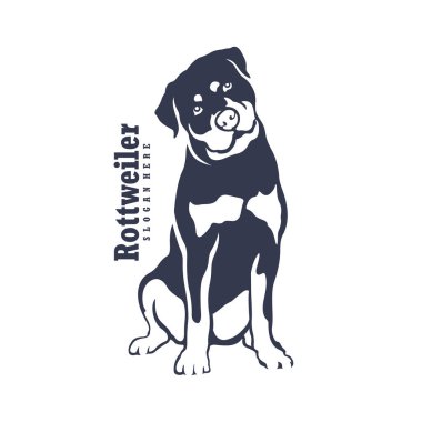 Rottweiler Dog logo tasarım vektörü. Siluet Rottweiler Köpek Şablonu Çizimi. Simge Sembolü