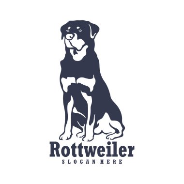 Rottweiler Dog logo tasarım vektörü. Siluet Rottweiler Köpek Şablonu Çizimi. Simge Sembolü