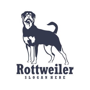Rottweiler Dog logo tasarım vektörü. Siluet Rottweiler Köpek Şablonu Çizimi. Simge Sembolü