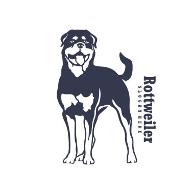 Rottweiler Dog logo tasarım vektörü. Siluet Rottweiler Köpek Şablonu Çizimi. Simge Sembolü