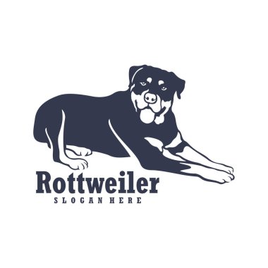 Rottweiler Dog logo tasarım vektörü. Siluet Rottweiler Köpek Şablonu Çizimi. Simge Sembolü