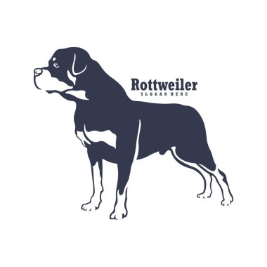Rottweiler Dog logo tasarım vektörü. Siluet Rottweiler Köpek Şablonu Çizimi. Simge Sembolü