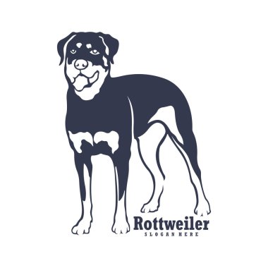 Rottweiler Dog logo tasarım vektörü. Siluet Rottweiler Köpek Şablonu Çizimi. Simge Sembolü