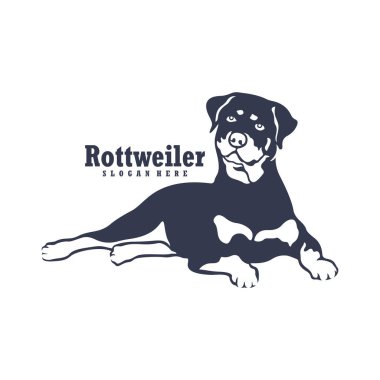 Rottweiler Dog logo tasarım vektörü. Siluet Rottweiler Köpek Şablonu Çizimi. Simge Sembolü
