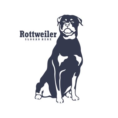 Rottweiler Dog logo tasarım vektörü. Siluet Rottweiler Köpek Şablonu Çizimi. Simge Sembolü