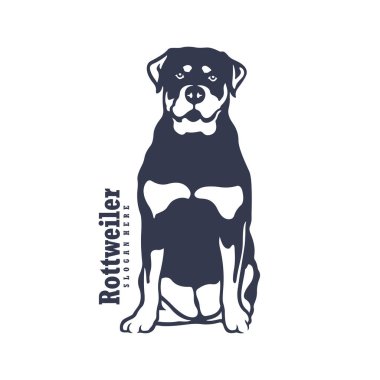 Rottweiler Dog logo tasarım vektörü. Siluet Rottweiler Köpek Şablonu Çizimi. Simge Sembolü