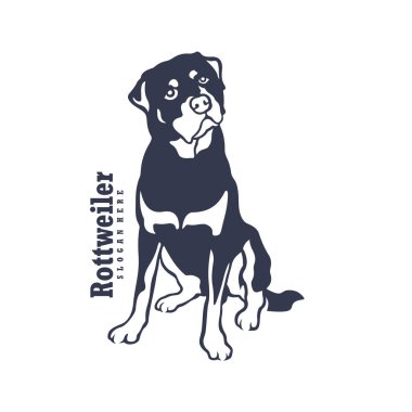 Rottweiler Dog logo tasarım vektörü. Siluet Rottweiler Köpek Şablonu Çizimi. Simge Sembolü