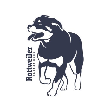 Rottweiler Dog logo tasarım vektörü. Siluet Rottweiler Köpek Şablonu Çizimi. Simge Sembolü