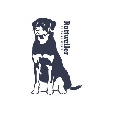 Rottweiler Dog logo tasarım vektörü. Siluet Rottweiler Köpek Şablonu Çizimi. Simge Sembolü