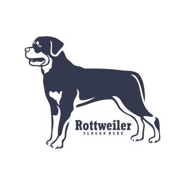 Rottweiler Dog logo tasarım vektörü. Siluet Rottweiler Köpek Şablonu Çizimi. Simge Sembolü