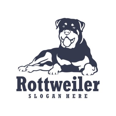 Rottweiler Dog logo tasarım vektörü. Siluet Rottweiler Köpek Şablonu Çizimi. Simge Sembolü