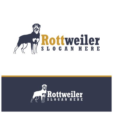 Rottweiler Dog logo tasarım vektörü. Siluet Rottweiler Köpek Şablonu Çizimi. Simge Sembolü