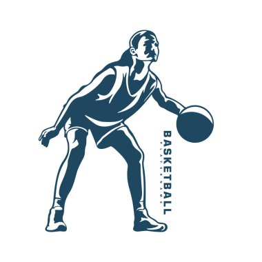 Basketbol oyuncusu logo tasarım vektörü. Siluet Basketbol Kadın Oyuncu Şablonu İllüstrasyonu. Simge Sembolü