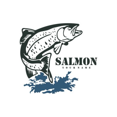 Somon balığı logosu tasarım vektörü. Siluet somon balığı şablonu çizimi. Simge Sembolü