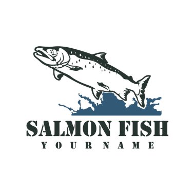 Somon balığı logosu tasarım vektörü. Siluet somon balığı şablonu çizimi. Simge Sembolü