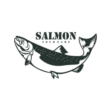 Somon balığı logosu tasarım vektörü. Siluet somon balığı şablonu çizimi. Simge Sembolü