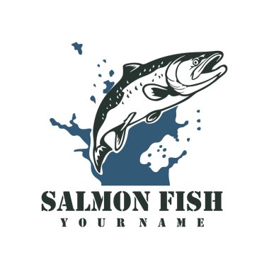 Somon balığı logosu tasarım vektörü. Siluet somon balığı şablonu çizimi. Simge Sembolü