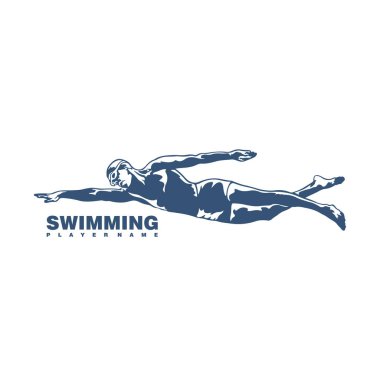 Yüzen Oyuncu logo tasarım vektörü. Siluet Yüzme Şablonu Çizimi. Simge Sembolü