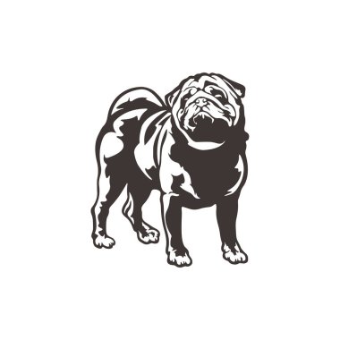 Pug Dog logo tasarım vektörü. Siluet Pug Dog Şablon Çizimi. Simge Sembolü