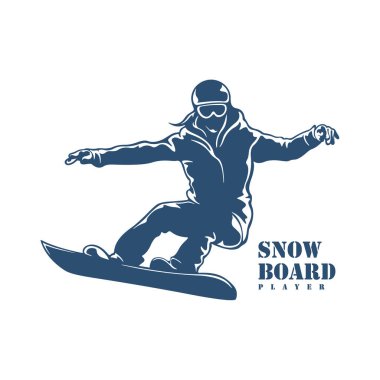 Snowboard Player logo tasarım vektörü. Siluet Snowboard Oynatıcı Şablonu İllüstrasyonu