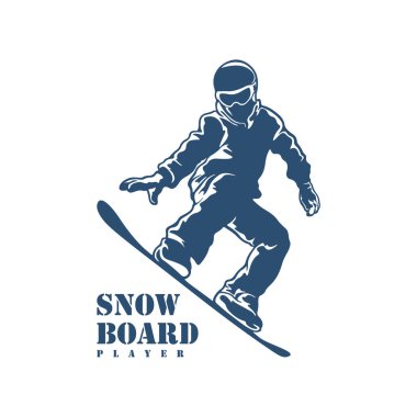 Snowboard Player logo tasarım vektörü. Siluet Snowboard Oynatıcı Şablonu İllüstrasyonu