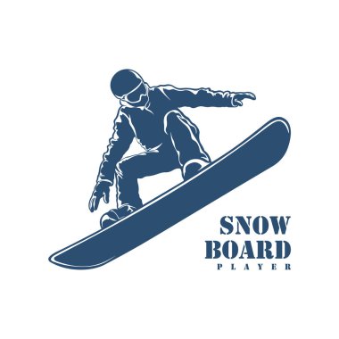 Snowboard Player logo tasarım vektörü. Siluet Snowboard Oynatıcı Şablonu İllüstrasyonu
