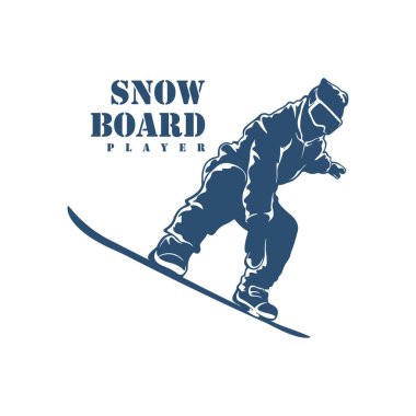 Snowboard Player logo tasarım vektörü. Siluet Snowboard Oynatıcı Şablonu İllüstrasyonu