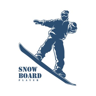 Snowboard Player logo tasarım vektörü. Siluet Snowboard Oynatıcı Şablonu İllüstrasyonu