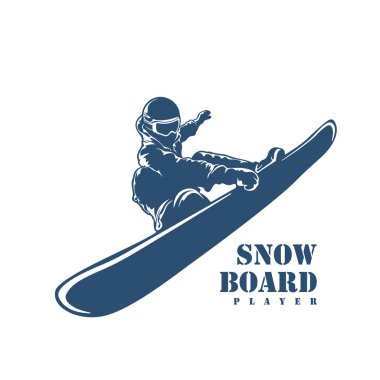 Snowboard Player logo tasarım vektörü. Siluet Snowboard Oynatıcı Şablonu İllüstrasyonu