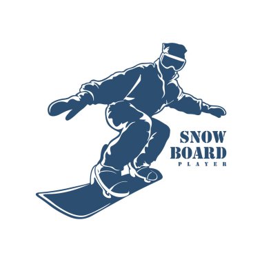 Snowboard Player logo tasarım vektörü. Siluet Snowboard Oynatıcı Şablonu İllüstrasyonu