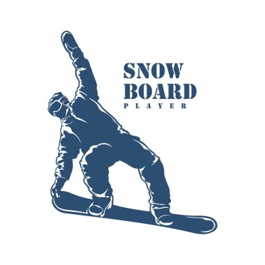 Snowboard Player logo tasarım vektörü. Siluet Snowboard Oynatıcı Şablonu İllüstrasyonu