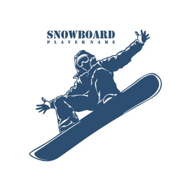 Snowboard Player logo tasarım vektörü. Siluet Snowboard Oynatıcı Şablonu İllüstrasyonu