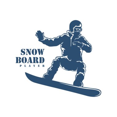 Snowboard Player logo tasarım vektörü. Siluet Snowboard Oynatıcı Şablonu İllüstrasyonu