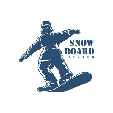 Snowboard Player logo tasarım vektörü. Siluet Snowboard Oynatıcı Şablonu İllüstrasyonu