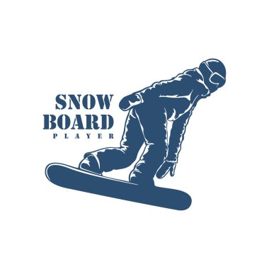 Snowboard Player logo tasarım vektörü. Siluet Snowboard Oynatıcı Şablonu İllüstrasyonu