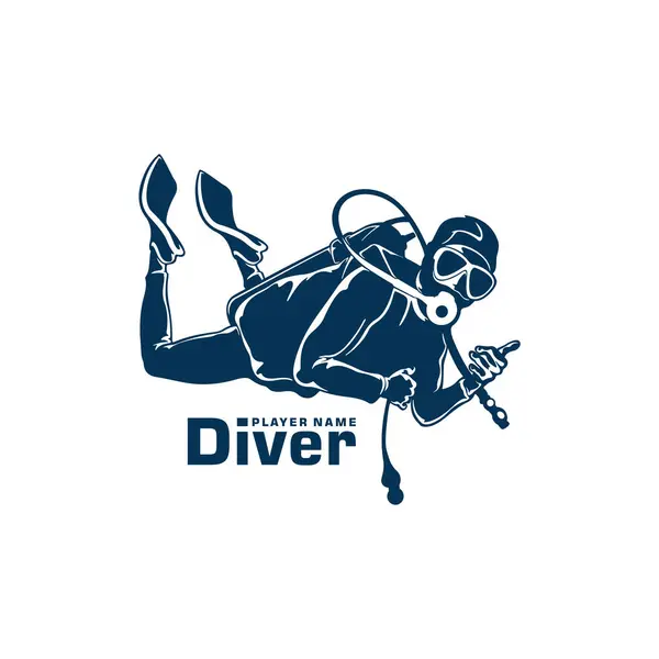 Dalgıç logosu tasarım vektörü. Siluet Dalgıcı Şablonu Çizimi