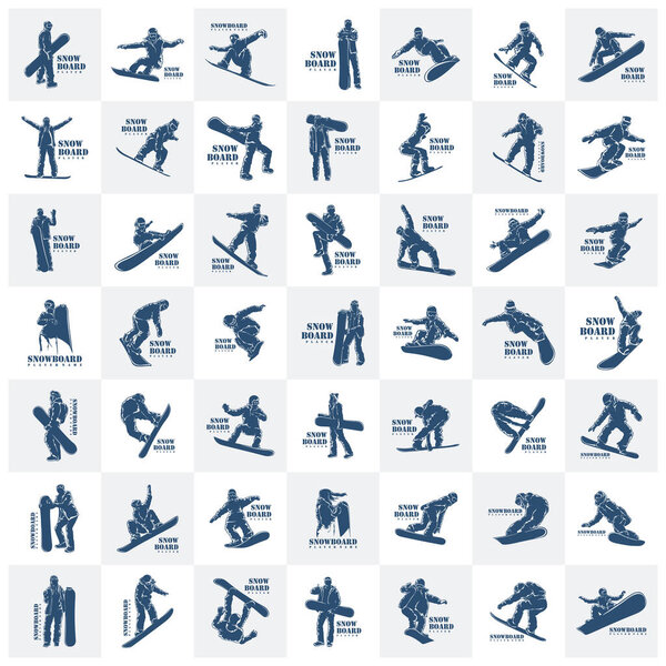 Set of Snowboard Player logo design vector. Silhouette Snowboard Player Template Illustration
