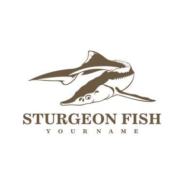 Sturgeon Fish logo tasarım vektörü. Siluet Sturgeon Balık Şablonu İllüstrasyonu.
