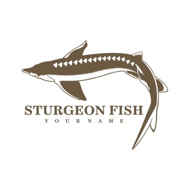 Sturgeon Fish logo tasarım vektörü. Siluet Sturgeon Balık Şablonu İllüstrasyonu.