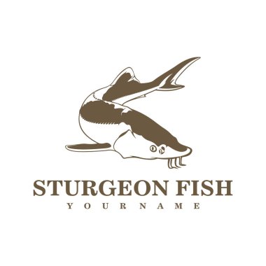 Sturgeon Fish logo tasarım vektörü. Siluet Sturgeon Balık Şablonu İllüstrasyonu.