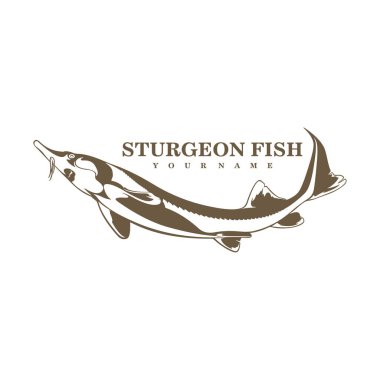 Sturgeon Fish logo tasarım vektörü. Siluet Sturgeon Balık Şablonu İllüstrasyonu.